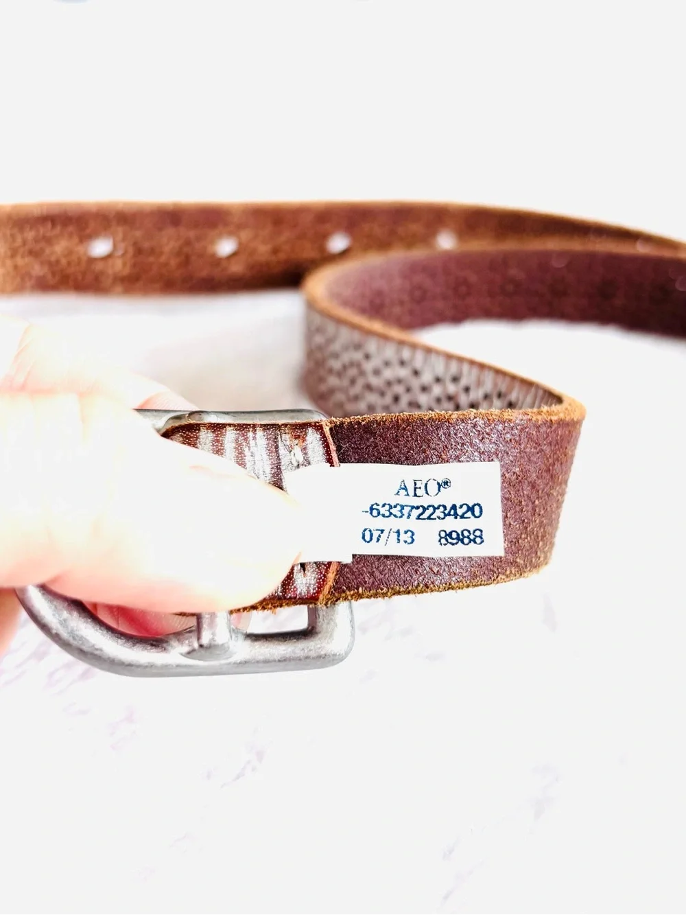American Eagle Outfitters Skinny Leather Boho Belt, Silver & Brown, Size S